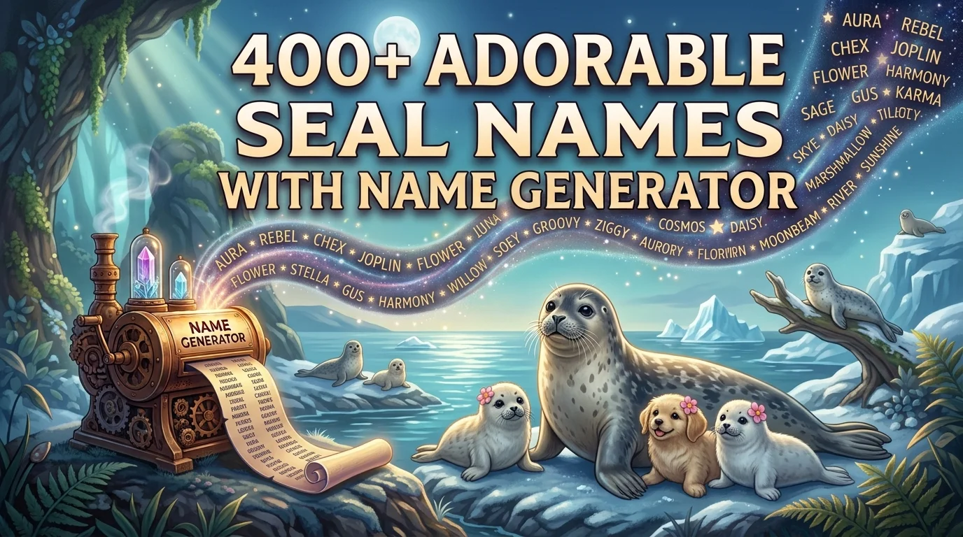 400+ Adorable Seal Names With Name Generator [name_generator type="Seal Names"] Seal names are creative, charming, and playful names inspired by one of the ocean's most lovable marine animals. Whether you're naming a pet seal, a stuffed toy, a mascot, a game character, or simply looking for fun ocean-inspired ideas, seal names offer endless possibilities. They often reflect adorable personalities, gentle nature, playful behavior, and coastal charm, making them perfect for animal lovers of all ages. Fun Facts About Seal Names Seal names are often inspired by the ocean, icy landscapes, marine life, and the playful personalities that seals are famous for. Many people choose names based on a seal's curious expressions, sleek appearance, or energetic swimming style. Cute, funny, and nature-inspired names are among the most popular choices because they capture the joyful spirit of these fascinating marine mammals. Some names also draw inspiration from mythology, Arctic cultures, coastal locations, and the beautiful blue waters where seals thrive, making each name feel meaningful and memorable. Baby Seal Names Baby seals are known for their fluffy coats, innocent eyes, and irresistibly sweet personalities. Choosing a baby seal name means finding something gentle, lovable, and easy to remember. These names perfectly suit young seals, plush toys, or adorable characters that deserve a soft and heartwarming identity. Name Meaning Tone Origin Snowball White as snow Sweet English Pebble Small smooth stone Gentle English Bubbles Water bubbles Playful English Nibbles Tiny bites Cute English Flipper Small swimmer Cheerful English Puff Soft and fluffy Soft English Cubby Little one Loving English Misty Ocean mist Calm English Dewy Morning dew Fresh English Waddles Funny movement Silly English Splash Water splash Energetic English Tundra Arctic landscape Cool English Cotton Soft fur Cozy English Frosty Covered in frost Peaceful English Ripple Gentle wave Relaxed English Coco Sweet favorite Friendly Spanish Pearl Precious gem Elegant English Pudding Soft dessert Cute English Nori Seaweed Natural Japanese Sprout Growing little one Happy English Unique Seal Names A unique seal name helps your marine friend stand out while highlighting its special personality. These creative choices combine ocean inspiration, Arctic beauty, and imaginative sounds to create names that feel fresh, memorable, and unlike the ordinary. Name Meaning Tone Origin Azura Sky blue Elegant Spanish Brinix Ocean-inspired Modern Invented Caligo Sea mist Mysterious Latin Neris Sea spirit Mystical Greek Thalor Ocean guardian Bold Invented Oceva Child of the Sea Dreamy Invented Sereia Mermaid Magical Portuguese Fjora Northern coast Peaceful Norse Iskra Spark Bright Slavic Kaelin Mighty waves Strong Irish Lunor Moonlight sea Calm Invented Velis Ocean breeze Gentle Latin Coralis Coral beauty Charming Latin Drifton Ocean drift Adventurous Invented Selkie Mythical sea being Mythical Scottish Zephra Gentle wind Soft Greek Maruva Ocean flower Elegant Invented Tarian Guardian Noble Welsh Nerano Sea traveler Adventurous Italian Solmere Sunlit sea Warm Invented Male Seal Names Male seal names often reflect strength, courage, and confidence while still fitting the friendly nature of these ocean animals. Whether you want something bold, classic, or adventurous, these names provide excellent inspiration for strong and lovable male seals. Name Meaning Tone Origin Atlas Strong bearer Powerful Greek Finn Fair Friendly Irish Kai Sea Cool Hawaiian Orion Hunter Bold Greek Jasper Treasurer Classic Persian Rocky Solid rock Tough English Captain Leader Brave English Triton Sea god Legendary Greek Storm Powerful weather Fierce English Hudson Son of Hugh Modern English Blaze Bright flame Energetic English Reef Coral reef Natural English Marlin Ocean fish Adventurous English Knox Round hill Strong Scottish Diesel Powerful Bold German Ranger Explorer Wild English Echo Returning sound Calm Greek Drift Ocean current Relaxed English Casper Treasurer Gentle Persian Bolt Fast mover Dynamic English Female Seal Names Female seal names often capture grace, beauty, and the peaceful spirit of the ocean. These names blend elegance with playful charm, making them wonderful choices for seals, plush animals, fictional characters, or ocean-themed pets. Name Meaning Tone Origin Luna Moon Elegant Latin Marina Of the sea Beautiful Latin Coral Sea coral Nature English Pearl Precious jewel Graceful English Aurora Dawn Dreamy Latin Isla Island Peaceful Scottish Delphine Dolphin Charming French Azure Blue sky Calm French Willow Graceful tree Soft English Ivy Climbing vine Gentle English Mira Wonderful Lovely Latin Celeste Heavenly Elegant French Nixie Water spirit Magical German Opal Precious stone Pretty Sanskrit Marinae Sea beauty Unique Invented Sapphire Blue gemstone Luxury Greek Breeze Gentle wind Relaxed English Nerina Sea nymph Mythical Greek Skye Open sky Fresh Scottish Daisy Flower Cheerful English Cute Seal Names Seals are naturally adorable, so cute names are always a popular choice. These names emphasize sweetness, playful behavior, and lovable personalities, making them ideal for baby seals, stuffed animals, pets, or animated sea characters. Name Meaning Tone Origin Mochi Sweet rice cake Adorable Japanese Poppy Bright flower Happy English Biscuit Small treat Cozy English Muffin Sweet cake Cute English Snuggles Loves cuddles Warm English Waffles Breakfast favorite Funny English Marshmallow Soft treat Gentle English Cupcake Sweet dessert Lovely English Pickles Silly nickname Playful English Buttons Tiny buttons Soft English Jellybean Candy Cheerful English Tofu Soy food Calm Japanese Pipsqueak Tiny friend Funny English Sunny Bright sunshine Happy English Cuddles Hug lover Loving English Twinkle Little sparkle Magical English Honey Sweet nectar Warm English Pompom Fluffy ball Cozy French Dottie Small dots Cute English Fuzzy Soft fur Gentle English A to Z Seal Names From A to Z, seal names offer endless inspiration drawn from oceans, nature, mythology, and playful personalities. Whether you prefer timeless classics or creative modern ideas, this collection provides a balanced variety of names that are easy to remember and full of marine charm. Name Meaning Tone Origin Aqua Water Calm Latin Blue Ocean color Cool English Coral Sea treasure Natural English Drift Ocean current Relaxed English Echo Sea sound Peaceful Greek Frost Winter ice Cool English Glacier Massive ice Powerful English Harbor Safe bay Gentle English Iceberg Floating ice Strong English Jet Fast movement Bold English Kelp Sea plant Nature English Lagoon Coastal water Peaceful French Marina Of the sea Elegant Latin Neptune Sea god Legendary Roman Ocean Vast waters Calm Greek Pebble Small stone Cute English Quartz Crystal stone Stylish German Ripple Gentle wave Soft English Sandy Beach sand Warm English Tide Ocean movement Dynamic English Umber Earthy shade Natural Latin Velvet Smooth texture Luxury English Wave Rolling water Relaxed English Xenon Bright light Modern Greek Yacht Sea traveler Adventurous Dutch Zephyr Gentle breeze Peaceful Greek Funny Seal Names Seals are naturally entertaining animals with playful antics, silly waddles, and curious personalities. A funny seal name adds extra charm and humor, making your pet, plush toy, or fictional character even more memorable. These names are inspired by food, comedy, ocean life, and amusing behaviors that perfectly match a seal's lovable nature. Name Meaning Tone Origin Sir Flops Master of flopping Funny English Fish Breath Loves fish Silly English Wobble Funny movement Playful English Captain Splash Ocean adventurer Humorous English Chubby Cheeks Round face Cute English Belly Slide Loves sliding Comical English Soggy Always wet Silly English Floppy Loose and playful Cheerful English Tuna King Fish lover Funny English Giggles Always happy Joyful English Slippers Smooth slider Clever English Puddle Small pool Cute English Blubber Seal fat Humorous English Wiggles Constant movement Playful English Noodle Wiggly friend Funny English Chomper Big eater Silly English Goober Lovable goofball Lighthearted English Biscotti Crunchy treat Quirky Italian Snorkel Ocean explorer Fun English Waffles Favorite breakfast Cheerful English Unisex Seal Names Unisex seal names are versatile, making them ideal for any seal regardless of gender. These balanced choices are stylish, easy to pronounce, and inspired by nature, the sea, and friendly personalities that fit seals of every age and appearance. Name Meaning Tone Origin River Flowing water Calm English Sky Open heavens Peaceful English Ocean Vast sea Natural Greek Storm Powerful weather Bold English Scout Explorer Adventurous English Nova New star Bright Latin Ash Ash tree Modern English Cove Small bay Relaxed English Blue Ocean color Cool English Sunny Bright sunshine Cheerful English Robin Small bird Friendly English Echo Returning sound Gentle Greek Harbor Safe port Cozy English Rain Gentle rainfall Soft English Frost Winter chill Cool English Sage Wise one Smart Latin Breeze Gentle wind Peaceful English Drift Floating current Relaxed English Pebble Smooth stone Cute English Tide Ocean movement Energetic English Twin Seal Names Twin seal names are perfect for two inseparable companions. Whether they're siblings, plush toys, or matching characters, these name pairs celebrate friendship, balance, and playful teamwork while reflecting the beauty of the sea. Name Meaning Tone Origin Finn & Splash Ocean duo Playful English Salt & Pepper Classic pair Funny English Tide & Wave Ocean forces Natural English Luna & Sol Moon and sun Balanced Latin Coral & Pearl Sea treasures Elegant English Bubbles & Ripples Water pair Cheerful English Snow & Frost Winter friends Cool English Pebble & Shell Beach treasures Cozy English Aqua & Marina Sea-inspired Graceful Latin Sunny & Storm Weather pair Dynamic English Drift & Current Ocean flow Adventurous English Ice & Glacier Arctic duo Powerful English Sandy & Shore Beach companions Warm English Mist & Cloud Soft nature Dreamy English Splash & Dash Fast swimmers Energetic English Blue & Azure Ocean colors Calm English Nori & Kelp Sea plants Natural Japanese Echo & Whisper Gentle sounds Peaceful Greek Puff & Fluff Soft friends Cute English Reef & Cove Coastal places Relaxed English Royal Seal Names Royal seal names bring elegance, prestige, and timeless charm. These names are perfect for seals with graceful personalities or majestic appearances. Inspired by nobility, history, and luxury, they give your seal a dignified identity worthy of ocean royalty. Name Meaning Tone Origin Kingston King's town Noble English Queenie Little queen Elegant English Duchess Noble title Graceful English Baron Noble rank Strong German Prince Royal heir Classic Latin Princess Royal daughter Lovely Latin Regal Royal dignity Sophisticated English Majesty Royal greatness Grand English Scepter Royal symbol Bold English Crown Symbol of royalty Luxury English Emperor Supreme ruler Powerful Latin Empress Female ruler Elegant Latin Monarch Sole ruler Legendary Greek Noble Honorable Refined English Duchess Belle Beautiful noble Charming English Windsor Royal house Prestigious English Sapphire Royal gemstone Luxury Greek Sterling Pure silver Stylish English Velvet Rich fabric Graceful English Royale Regal style Fancy French Best Seal Names The best seal names combine charm, personality, and lasting appeal. These favorites are easy to remember, fit seals of every age, and reflect the playful, gentle, and adventurous spirit that makes these marine mammals so lovable. Name Meaning Tone Origin Finn Fair Friendly Irish Luna Moon Elegant Latin Splash Water jump Energetic English Pebble Small stone Cute English Marina Of the sea Beautiful Latin Kai Sea Cool Hawaiian Coral Ocean treasure Natural English Frosty Winter chill Gentle English Bubbles Water bubbles Playful English Tide Ocean movement Strong English Misty Ocean mist Peaceful English Blue Ocean color Calm English Pearl Precious gem Graceful English Cove Sheltered bay Relaxed English Aurora Dawn Dreamy Latin Ripple Gentle waves Soft English Glacier Arctic ice Powerful English Echo Gentle sound Calm Greek Skye Open sky Fresh Scottish Harbor Haven Cozy English Top Seal Names Top seal names remain popular because they perfectly capture the playful, friendly, and adorable nature of seals. These well-loved choices are timeless, versatile, and suitable for pets, toys, mascots, and imaginative ocean-themed characters. Name Meaning Tone Origin Snowball White fur Sweet English Flipper Ocean swimmer Happy English Waddles Funny walk Silly English Kai Sea Cool Hawaiian Luna Moon Elegant Latin Splash Water leap Cheerful English Coral Sea beauty Natural English Pebbles Small rocks Cute English Finn Fair Friendly Irish Marina Ocean maiden Beautiful Latin Reef Coral formation Adventurous English Storm Strong weather Bold English Puff Soft fluff Cozy English Breeze Gentle wind Calm English Azure Deep blue Stylish French Drift Ocean current Relaxed English Pearl Precious jewel Graceful English Nori Seaweed Natural Japanese Glacier Arctic ice Powerful English Zephyr Gentle breeze Peaceful Greek Playful Seal Names Seals are famous for their energetic personalities, playful swimming, and curious nature. These names celebrate their fun-loving spirit with lively, cheerful options that are perfect for active seals, plush companions, or animated ocean characters full of personality. Name Meaning Tone Origin Zoom Fast mover Energetic English Bounce Full of energy Happy English Skip Light jump Cheerful English Dash Quick runner Adventurous English Scooter Fast traveler Playful English Twirl Spinning motion Fun English Wiggle Constant movement Silly English Splashy Loves water Joyful English Flip Acrobatic move Lively English Bouncer Always hopping Happy English Jolly Full of joy Cheerful English Sparky Full of life Bright English Chuckles Laughing often Funny English Scooter Blue Ocean traveler Friendly English Happy Always smiling Warm English Swishy Smooth swimmer Cute English Zippy Fast and lively Dynamic English Pogo Bouncy friend Fun English Skipper Small captain Adventurous English Merry Full of happiness Gentle English Sweet Seal Names Sweet seal names highlight the gentle, affectionate, and lovable side of these adorable marine mammals. Whether you're naming a baby seal, a plush toy, or a charming ocean-inspired character, these names reflect warmth, kindness, and irresistible cuteness that perfectly match a seal's friendly personality. Name Meaning Tone Origin Honey Sweet nectar Warm English Maple Sweet tree syrup Cozy English Sugar Sweet delight Cheerful English Toffee Caramel candy Cute English Caramel Golden sweetness Soft Spanish Buttercup Yellow flower Gentle English Blossom Blooming flower Lovely English Cherry Bright fruit Happy English Vanilla Sweet flavor Calm Spanish Cinnamon Warm spice Cozy Greek Peach Juicy fruit Sweet English Rosie Little rose Charming English Angel Heavenly one Gentle Greek Daisy Bright flower Cheerful English Muffin Soft cake Cute English Cookie Sweet treat Friendly English Berry Small fruit Fresh English Butter Smooth texture Soft English Sweetie Beloved one Loving English Pudding Creamy dessert Adorable English Fluffy Seal Names Although adult seals have sleek coats, baby seals are famous for their incredibly fluffy white fur. These fluffy seal names celebrate softness, comfort, and cozy winter vibes, making them perfect for young seals, stuffed animals, or fluffy ocean companions. Name Meaning Tone Origin Cloud Soft sky formation Peaceful English Fluff Soft fur Cute English Cotton Soft fiber Cozy English Marshmallow Puffy treat Sweet English Snowflake Winter crystal Gentle English Feather Light plume Soft English Puffy Full of fluff Playful English Woolly Thick and soft Cozy English Polar Arctic inspired Cool English Blizzard Snowstorm Bold English Fleece Soft wool Warm English Pillow Soft cushion Gentle English Ivory White color Elegant English Whisper Quiet voice Calm English Frosty Covered in frost Peaceful English Cottonball Soft bundle Cute English Flurry Light snowfall Cheerful English Glacier Giant ice Powerful English Powder Fine snow Soft English Snowcap Snow-covered peak Beautiful English Rare Seal Names Rare seal names offer something distinctive for those looking beyond common choices. Inspired by mythology, distant coastlines, and unique ocean themes, these uncommon names give your seal a memorable identity that stands out from the crowd. Name Meaning Tone Origin Aegir Sea giant Legendary Norse Nerio Sea warrior Bold Italian Isolde Ice ruler Elegant Welsh Calypso Sea nymph Mystical Greek Borealis Northern lights Magical Latin Thessa Ocean spirit Graceful Greek Vesper Evening star Dreamy Latin Nerida Sea nymph Beautiful Greek Soren Stern Noble Danish Eryx Ancient ruler Strong Greek Kaida Little dragon Fierce Japanese Elowen Elm tree Peaceful Cornish Tindra Sparkling Bright Swedish Maris Of the sea Elegant Latin Ylva She-wolf Brave Scandinavian Runa Secret lore Mystical Norse Caelum Sky Calm Latin Indivar Blue lotus Unique Sanskrit Zephyra West wind Gentle Greek Orin Pale green Natural Irish Popular Seal Names Popular seal names remain favorites because they are easy to pronounce, memorable, and perfectly suit the lovable personality of seals. These names have stood the test of time and continue to be chosen by animal lovers around the world. Name Meaning Tone Origin Finn Fair Friendly Irish Luna Moon Elegant Latin Kai Sea Cool Hawaiian Splash Water leap Playful English Pebble Small stone Cute English Bubbles Water bubbles Cheerful English Coral Ocean treasure Natural English Pearl Precious gem Graceful English Snowball White fur Sweet English Misty Ocean mist Calm English Marina Of the sea Beautiful Latin Blue Ocean color Cool English Frost Winter ice Peaceful English Reef Coral reef Adventurous English Skye Open sky Fresh Scottish Cove Small bay Relaxed English Ripple Gentle waves Soft English Sunny Bright sunshine Happy English Drift Ocean current Calm English Aurora Dawn Dreamy Latin Nature-Inspired Seal Names Nature provides endless inspiration for seal names, from icy glaciers and rolling waves to forests, flowers, and northern skies. These names beautifully reflect the wild habitats where seals thrive while celebrating the beauty of the natural world. Name Meaning Tone Origin Ocean Vast sea Peaceful Greek River Flowing water Calm English Meadow Open grassland Gentle English Willow Graceful tree Elegant English Birch White tree Natural English Cedar Strong tree Bold English Rain Gentle shower Soft English Storm Powerful weather Fierce English Glacier Giant ice Majestic English Moss Forest plant Cozy English Harbor Safe bay Relaxed English Cliff Rocky shore Strong English Tundra Arctic plain Cool English Breeze Gentle wind Fresh English Aurora Northern lights Magical Latin Horizon Distant skyline Adventurous English Coral Sea treasure Beautiful English Bay Coastal inlet Peaceful English Reef Underwater ridge Adventurous English Zephyr Gentle breeze Calm Greek Color-Inspired Seal Names The ocean, snow, ice, and coastal landscapes inspire countless beautiful colors that make wonderful seal names. These colorful choices are stylish, creative, and ideal for seals with distinctive fur shades or vibrant personalities. Name Meaning Tone Origin Ivory Creamy white Elegant English Azure Deep blue Calm French Silver Precious metal Luxury English Goldie Golden shine Cheerful English Amber Golden gemstone Warm Arabic Indigo Deep blue Stylish Greek Scarlet Bright red Bold English Pearl White jewel Graceful English Onyx Black gemstone Mysterious Greek Slate Gray stone Modern English Ash Soft gray Cool English Coral Pink-orange reef Beautiful English Sapphire Blue gem Elegant Greek Snow Pure white Peaceful English Hazel Brown-green color Warm English Violet Purple flower Lovely Latin Jade Green gemstone Natural Spanish Crimson Deep red Powerful English Frost Ice white Cool English Aqua Ocean blue Fresh Latin Mythical Seal Names Mythical seal names are inspired by ancient legends, sea gods, magical creatures, and folklore from around the world. These enchanting names are perfect for seals with mysterious personalities or anyone who wants a name filled with fantasy, wonder, and timeless storytelling. Name Meaning Tone Origin Poseidon God of the sea Powerful Greek Neptune God of the ocean Legendary Roman Selkie Mythical seal being Mystical Scottish Triton Sea messenger Noble Greek Amphitrite Sea goddess Elegant Greek Nereus Ancient sea god Wise Greek Calypso Sea enchantress Magical Greek Atlas Titan of strength Bold Greek Naiad Water spirit Gentle Greek Proteus Shape-shifting sea god Mysterious Greek Oceanus Primordial ocean Majestic Greek Sirena Mermaid Dreamy Spanish Lorelei Enchantress Mystical German Hydra Mythical serpent Fierce Greek Pegasus Winged horse Legendary Greek Boreas North wind Strong Greek Aegir Sea giant Powerful Norse Ran Sea goddess Dark Norse Nerina Sea nymph Graceful Greek Kelpie Water spirit Magical Scottish Modern Seal Names Modern seal names blend trendy sounds with fresh creativity. These stylish choices are perfect for pet owners who want names that feel current, memorable, and easy to pronounce while still reflecting the playful and adventurous spirit of seals. Name Meaning Tone Origin Zayn Grace Modern Arabic Nova New star Trendy Latin Milo Soldier Friendly German Arlo Fortified hill Stylish English Koda Companion Warm Native American Juno Queen of heaven Elegant Roman Zion High place Bold Hebrew Remy Oarsman Cool French Lux Light Chic Latin Enzo Home ruler Modern Italian Lyra Musical constellation Dreamy Greek Niko Victory Strong Greek Sora Sky Calm Japanese Rio River Fresh Spanish Kaia Sea Beautiful Hawaiian Indie Independent Creative English Zuri Beautiful Cheerful Swahili Luca Bringer of light Friendly Italian Elio Sun Bright Italian Navi Guide Adventurous Sanskrit Calm Seal Names Seals spend much of their lives peacefully floating across the ocean, making calm names a natural fit. These soothing choices capture serenity, gentle waves, quiet beaches, and the relaxing beauty of marine life. Name Meaning Tone Origin Whisper Quiet sound Peaceful English Serenity Calmness Gentle Latin Drift Floating gently Relaxed English Cove Sheltered bay Cozy English Breeze Gentle wind Soft English Harbor Haven Comforting English Mist Ocean fog Calm English Rain Gentle shower Peaceful English Dew Morning moisture Fresh English Horizon Distant view Relaxing English Tide Ocean rhythm Balanced English Echo Soft reflection Quiet Greek Sky Open heavens Calm English Aurora Gentle dawn Dreamy Latin Willow Graceful tree Elegant English Brook Small stream Natural English Luna Moon Peaceful Latin Meadow Quiet field Soft English Pearl Ocean treasure Graceful English Solace Comfort Warm English Bold & Confident Seal Names Some seals display fearless curiosity and energetic personalities. Bold and confident names highlight strength, courage, leadership, and determination while still fitting the adventurous spirit of these remarkable marine mammals. Name Meaning Tone Origin Titan Giant strength Powerful Greek Blaze Bright flame Bold English Maverick Independent Fearless American Storm Strong weather Fierce English Thor Thunder god Legendary Norse Valor Courage Noble Latin Rogue Independent spirit Adventurous English Diesel Powerful force Strong German Falcon Swift hunter Bold English Everest Highest peak Majestic English Ranger Explorer Brave English Knox Round hill Tough Scottish Ace Number one Confident English Summit Highest point Inspirational English Jet Fast flyer Dynamic English Axel Father of peace Strong Scandinavian Bravo Excellent Confident Italian Rocket Fast mover Energetic English Phoenix Rebirth Legendary Greek Warrior Courageous fighter Powerful English Short Seal Names Short names are simple, memorable, and easy for pets to recognize. These one- and two-syllable seal names are ideal for quick training while maintaining plenty of personality and charm. Name Meaning Tone Origin Kai Sea Cool Hawaiian Finn Fair Friendly Irish Blu Blue ocean Modern English Ash Ash tree Calm English Nox Night Mysterious Latin Rio River Fresh Spanish Lux Light Elegant Latin Pip Small seed Cute English Bea Bringer of joy Sweet Latin Max Greatest Strong Latin Lou Famous warrior Friendly German Sky Open heavens Peaceful English Joy Happiness Cheerful English Ray Beam of light Warm English Zee Ocean-inspired sound Fun English Bo To live Cozy Scandinavian Ivy Climbing vine Gentle English Leo Lion Bold Latin Eli Ascended Calm Hebrew Dot Tiny point Cute English Seal Name Ideas by Personality Every seal has its own unique personality, from playful and adventurous to calm and cuddly. Matching a name to your seal's behavior helps create a stronger connection and makes the name feel even more meaningful and memorable. Name Meaning Tone Origin Happy Always joyful Cheerful English Chill Relaxed nature Calm English Dash Fast swimmer Energetic English Brave Fearless Bold English Snuggles Loves cuddles Sweet English Clever Intelligent Smart English Buddy Loyal friend Friendly English Sunny Bright personality Happy English Scout Curious explorer Adventurous English Wiggles Constant movement Playful English Noble Honorable Elegant English Whisper Quiet soul Peaceful English Spark Full of energy Lively English Smiley Always smiling Cheerful English Lucky Fortunate Positive English Comet Fast traveler Dynamic Greek Shadow Quiet companion Mysterious English Coco Sweet favorite Loving Spanish Harmony Perfect balance Gentle Greek Spirit Free soul Inspirational English Trending Seal Names Trending seal names combine creativity with modern naming styles, making them perfect for today's pet lovers. These names are fashionable, memorable, and inspired by current naming trends while still reflecting the beauty and charm of marine life. Name Meaning Tone Origin Nova Bright new star Trendy Latin Luna Moon Elegant Latin Milo Soldier Friendly German Kai Sea Cool Hawaiian Willow Graceful tree Calm English Atlas Strong supporter Powerful Greek Skye Open sky Fresh Scottish Cove Coastal inlet Peaceful English Indigo Deep blue Stylish Greek River Flowing water Relaxed English Zuri Beautiful Cheerful Swahili Elio Sun Bright Italian Arlo Fortified hill Modern English Sora Sky Dreamy Japanese Reef Coral formation Adventurous English Harbor Safe port Cozy English Azure Ocean blue Elegant French Echo Gentle sound Calm Greek Lyra Constellation Magical Greek Navi Guide Adventurous Sanskrit Boy Seal Names Boy seal names often reflect courage, curiosity, and playful energy. Whether your seal is adventurous, calm, or full of personality, these masculine names are strong, memorable, and inspired by the sea, nature, and timeless classics. Name Meaning Tone Origin Archer Skilled bowman Bold English Brooks Near the stream Calm English Caspian Inspired by the sea Elegant English Dylan Son of the sea Strong Welsh Easton Eastern town Modern English Flint Hard stone Tough English Griffin Strong lord Legendary Welsh Hunter One who hunts Adventurous English Ivan God is gracious Noble Slavic Jasper Treasurer Classic Persian Knox Round hill Bold Scottish Landon Long hill Friendly English Magnus Great Powerful Latin Nash By the ash tree Cool English Oakley Oak meadow Natural English Parker Park keeper Cheerful English Quincy Estate of the fifth Stylish French Ryder Mounted messenger Energetic English Sawyer Woodcutter Rugged English Theo Divine gift Warm Greek Girl Seal Names Girl seal names celebrate elegance, sweetness, and ocean-inspired beauty. These names are ideal for graceful seals, plush companions, or fictional characters with gentle personalities and charming appearances. Name Meaning Tone Origin Adelaide Noble Elegant German Bella Beautiful Lovely Italian Clara Bright Gentle Latin Delia From Delos Graceful Greek Elara Bright star Dreamy Greek Flora Flower Fresh Latin Gemma Precious jewel Stylish Italian Hazel Hazel tree Warm English Iris Rainbow Colorful Greek Jasmine Fragrant flower Sweet Persian Kiara Bright Cheerful Irish Lilia Lily flower Soft Latin Melody Song Harmonious Greek Nora Honor Classic Irish Olive Olive tree Peaceful English Piper Flute player Playful English Quinn Wise Modern Irish Ruby Red gemstone Bold Latin Stella Star Magical Latin Tessa Harvester Friendly Greek Nicknames for Seal Names Nicknames are perfect for creating a close and affectionate bond with your seal. They're short, playful, and easy to say, making them ideal for everyday use while adding extra personality and charm. Name Meaning Tone Origin Flip Short for Flipper Playful English Bub Little buddy Friendly English Pip Tiny one Cute English Coco Sweet favorite Loving Spanish Pebs From Pebble Fun English Snowy White-coated Gentle English Splashy Loves water Cheerful English Reefy Reef-inspired Natural English Frosty Covered in frost Cool English Wigs From Wiggles Funny English Blu Ocean blue Stylish English Marsh From Marshmallow Cozy English Puff Soft and fluffy Adorable English Sunny Bright personality Happy English Shelly Inspired by shells Cute English Tidy Neat little one Calm English Scoot Quick mover Energetic English Dottie Tiny dots Sweet English Nori Seaweed Natural Japanese Bibi Little darling Warm Hebrew Handsome Seal Names If your seal has a confident look, a sleek coat, or a noble personality, a handsome name is a perfect match. These names combine timeless appeal with strength and sophistication for a truly distinguished companion. Name Meaning Tone Origin Adrian From the sea Elegant Latin Beckett Bee cottage Stylish English Colton Coal town Strong English Damian To tame Noble Greek Everett Brave boar Classic English Felix Lucky Friendly Latin Gavin White hawk Bold Welsh Harrison Son of Harry Traditional English Isaac Laughter Warm Hebrew Julian Youthful Charming Latin Kingston King's town Regal English Logan Small hollow Rugged Scottish Marcus Dedicated to Mars Powerful Latin Nolan Noble Gentle Irish Owen Young warrior Brave Welsh Preston Priest's town Refined English Rowan Little redhead Natural Irish Sebastian Revered Sophisticated Greek Tristan Tumult Legendary Celtic Victor Winner Confident Latin Beautiful Seal Names Beautiful seal names emphasize elegance, serenity, and the breathtaking beauty of the ocean. These graceful choices suit seals with gentle personalities and create a lasting impression filled with charm and warmth. Name Meaning Tone Origin Amara Everlasting Elegant Greek Brielle God is my strength Lovely French Celina Heavenly Dreamy Latin Dahlia Beautiful flower Graceful Scandinavian Eden Paradise Peaceful Hebrew Freya Goddess of love Magical Norse Giselle Promise Sophisticated German Haven Safe place Calm English Isla Island Natural Scottish Juliette Youthful Romantic French Kaia Sea Beautiful Hawaiian Lilac Purple flower Soft English Mira Wonderful Charming Latin Noelle Christmas Sweet French Ophelia Help Elegant Greek Primrose First rose Delicate English Rosalie Beautiful rose Romantic French Selene Moon goddess Mystical Greek Violet Purple flower Lovely Latin Wren Small songbird Gentle English Creative Seal Names Creative seal names are imaginative, original, and full of personality. These unique ideas are inspired by the sea, fantasy, art, and adventure, making them perfect for anyone looking for something truly distinctive. Name Meaning Tone Origin Aquilo North wind Mystical Latin Brizo Protector of sailors Legendary Greek Cascade Flowing waterfall Natural English Dune Sand hill Adventurous English Eclipse Hidden sun Mysterious Greek Fable Story Dreamy English Galax Inspired by the galaxy Epic Invented Halo Circle of light Magical Greek Icicle Frozen crystal Cool English Journey Adventure Inspiring English Kraken Legendary sea creature Bold Norse Lagoon Coastal waters Peaceful French Mirage Beautiful illusion Mystical French Nimbus Rain cloud Soft Latin Odyssy Great adventure Legendary Greek Prism Rainbow light Colorful Greek Quest Adventure Brave English Riptide Strong current Powerful English Solstice Seasonal event Magical Latin Tempest Powerful storm Fierce Latin Legendary Seal Names Legendary seal names are inspired by heroic tales, famous explorers, ancient rulers, and timeless folklore. These names give your seal a powerful identity filled with history, courage, and unforgettable character, making them perfect for bold and majestic companions. Name Meaning Tone Origin Achilles Legendary warrior Powerful Greek Arthur Noble king Regal Celtic Beowulf Heroic champion Fierce Old English Caesar Emperor Noble Latin Drake Dragon Bold English Eldrin Wise leader Mystical Invented Hercules Mighty hero Strong Greek Leonidas Lion-like Brave Greek Merlin Legendary wizard Magical Welsh Odin All-father Legendary Norse Perseus Hero of myth Adventurous Greek Ragnar Warrior Fearless Norse Roland Famous hero Noble German Samson Sun child Powerful Hebrew Sigurd Victorious guardian Bold Norse Titan Giant strength Mighty Greek Ulysses Great voyager Adventurous Latin Valko Glorious ruler Strong Slavic Zeus King of the gods Majestic Greek Orion Great hunter Epic Greek Seasonal Seal Names Seasonal seal names are inspired by the changing beauty of the year. From snowy winters and blooming springs to sunny summers and colorful autumns, these names capture the natural rhythm of the seasons while reflecting the environments seals often call home. Name Meaning Tone Origin Winter Cold season Peaceful English Spring Season of growth Fresh English Summer Warm season Cheerful English Autumn Fall season Cozy Latin Frost Winter ice Cool English Snowdrop Early flower Gentle English Holly Holiday plant Festive English June Summer month Bright Latin April Opening buds Soft Latin Maple Autumn tree Warm English Solstice Seasonal turning Mystical Latin Ember Glowing fire Cozy English Icicle Frozen crystal Calm English Breeze Summer wind Relaxed English Harvest Gathering crops Rustic English Blizzard Heavy snowfall Bold English Aurora Winter lights Magical Latin Rainy Gentle rain Peaceful English Sunny Bright sunshine Happy English December Winter month Elegant Latin Celestial Seal Names The stars, moon, planets, and galaxies provide endless inspiration for magical seal names. Celestial names feel elegant, mysterious, and timeless, making them ideal for seals with graceful personalities or sparkling eyes. Name Meaning Tone Origin Luna Moon Dreamy Latin Sol Sun Bright Latin Nova Exploding star Modern Latin Orion Hunter constellation Bold Greek Lyra Musical constellation Elegant Greek Astra Star Magical Greek Comet Traveling star Adventurous Greek Galaxy Collection of stars Epic Greek Sirius Brightest star Brilliant Greek Eclipse Hidden sun Mysterious Greek Cosmo Universe Modern Greek Halo Ring of light Gentle Greek Meteor Falling star Dynamic Greek Polaris North Star Guiding Latin Venus Planet of beauty Graceful Roman Neptune Ocean planet Legendary Roman Atlas Celestial titan Strong Greek Zenith Highest point Inspiring Arabic Celeste Heavenly Peaceful French Stardust Cosmic sparkle Whimsical English Ocean-Inspired Seal Names Since seals spend their lives in and around the sea, ocean-inspired names are a natural and meaningful choice. These names celebrate waves, marine life, coastal landscapes, and the endless beauty of the world's oceans. Name Meaning Tone Origin Atlantic Great ocean Majestic Greek Pacific Peaceful ocean Calm Latin Coral Sea treasure Beautiful English Marina Of the sea Elegant Latin Seabreeze Ocean wind Relaxed English Wave Rolling water Gentle English Tide Ocean current Strong English Shell Sea shell Cute English Reef Coral formation Adventurous English Lagoon Coastal waters Peaceful French Harbor Safe bay Cozy English Bay Coastal inlet Natural English Sailor Sea traveler Bold English Kelp Marine plant Fresh English Pearl Ocean gem Graceful English Marina Blue Ocean beauty Stylish Invented Deep Ocean depths Mysterious English Current Flowing water Dynamic English Cove Sheltered bay Calm English Seastar Marine creature Magical English Arctic Seal Names Many seal species thrive in icy northern waters, making Arctic-inspired names especially fitting. These names evoke frozen landscapes, snow-covered coastlines, glaciers, and the crisp beauty of the polar regions. Name Meaning Tone Origin Arctic Northern region Cool English Glacier Massive ice Powerful English Iceberg Floating ice Bold English Snow Pure white Gentle English Polar Northern world Majestic English Tundra Frozen plains Natural English Frostbite Winter chill Fierce English Crystal Clear ice Elegant Greek Igloo Snow shelter Cozy Inuit Aurora Northern lights Magical Latin Blizzard Snowstorm Powerful English Icicle Frozen drop Calm English Flurry Light snowfall Cheerful English Winter Cold season Peaceful English Chilly Cool personality Playful English Snowcap Snowy peak Beautiful English Whiteout Snowstorm Dramatic English Icewind Frozen breeze Mystical Invented Boreal Northern forests Serene Latin North Direction of ice Strong English Adventurous Seal Names Adventure-loving seals deserve names that capture curiosity, exploration, and fearless energy. These names are inspired by great journeys, daring explorers, and the excitement of discovering new shores and open waters. Name Meaning Tone Origin Explorer One who discovers Adventurous English Voyager Great traveler Bold French Captain Leader at sea Strong English Quest Exciting journey Inspiring English Trek Long adventure Rugged English Ranger Wilderness explorer Brave English Compass Navigation tool Smart English Sail Ocean traveler Calm English Roamer Free wanderer Independent English Pioneer Trailblazer Fearless English Drift Ocean wanderer Relaxed English Journey Meaningful adventure Hopeful English Skipper Boat captain Friendly English Summit Highest peak Determined English Expedition Grand voyage Epic English Trail Path forward Natural English Anchor Symbol of stability Loyal English Horizon Distant destination Dreamy English Maverick Independent spirit Bold American Navigator Sea guide Wise English Fan Favorite Seal Names Some seal names never go out of style because they're lovable, memorable, and universally appealing. These fan favorites are among the most popular choices for pet owners, writers, gamers, and ocean enthusiasts alike. Name Meaning Tone Origin Finn Fair Friendly Irish Luna Moon Elegant Latin Kai Sea Cool Hawaiian Splash Water leap Playful English Pebble Small stone Cute English Bubbles Water bubbles Cheerful English Coral Ocean treasure Beautiful English Pearl Precious gem Graceful English Snowball White fur Sweet English Marina Of the sea Lovely Latin Frosty Covered in frost Calm English Reef Coral formation Adventurous English Harbor Safe bay Cozy English Cove Sheltered inlet Peaceful English Aurora Dawn Magical Latin Glacier Giant ice Powerful English Echo Returning sound Gentle Greek Skye Open sky Fresh Scottish Tide Ocean current Dynamic English Sunny Bright sunshine Happy English Elegant Seal Names Elegant seal names capture grace, sophistication, and timeless beauty. Inspired by precious gems, graceful movements, and classic names, these choices are ideal for seals with calm personalities, sleek appearances, or regal charm. Name Meaning Tone Origin Alessia Defender Elegant Italian Bianca White Graceful Italian Celeste Heavenly Sophisticated French Diana Divine Classic Latin Estelle Star Refined French Florence Flourishing Timeless Latin Genevieve Woman of the people Noble French Helena Bright light Beautiful Greek Isadora Gift of Isis Luxurious Greek Juliana Youthful Charming Latin Lucienne Light Stylish French Marceline Little warrior Elegant French Odessa Long journey Graceful Greek Penelope Weaver Classic Greek Rosalind Beautiful rose Romantic German Seraphina Fiery angel Heavenly Hebrew Valencia Strength Sophisticated Spanish Vivienne Full of life Refined French Yvette Yew tree Delicate French Zara Blooming flower Modern Arabic Fierce Seal Names Not every seal is shy and cuddly. Some have fearless attitudes, confident personalities, and boundless energy. Fierce seal names celebrate strength, determination, and bold character while still fitting the adventurous spirit of these remarkable marine animals. Name Meaning Tone Origin Alpha Leader Bold Greek Avalanche Powerful snow slide Fierce English Bandit Clever outlaw Tough English Cobra Powerful snake Fearless English Dagger Sharp blade Strong English Falcon Swift hunter Bold English Fury Intense power Fierce Latin Ghost Silent presence Mysterious English Havoc Controlled chaos Powerful English Hunter Skilled tracker Brave English Inferno Great fire Intense Italian Jaguar Powerful cat Wild Spanish Kodiak Great bear Mighty Native American Nitro Explosive energy Dynamic English Phantom Hidden spirit Dark Greek Rebel Independent Confident English Riptide Strong ocean current Powerful English Shadow Silent companion Mysterious English Thunder Loud storm Epic English Vortex Swirling force Intense Latin Soft-Sounding Seal Names Soft-sounding names create a gentle and soothing impression, perfectly matching the peaceful nature of many seals. These names are easy to pronounce, calming to hear, and ideal for affectionate companions. Name Meaning Tone Origin Alina Bright Gentle Slavic Belle Beautiful Soft French Clover Lucky plant Sweet English Dove Peaceful bird Calm English Ella Fairy maiden Lovely German Fawn Young deer Gentle English Grace Elegance Peaceful Latin Hope Optimism Warm English Isla Island Relaxed Scottish Joy Happiness Cheerful English Lily Pure flower Delicate English Mila Gracious Soft Slavic Nina Little girl Sweet Spanish Opal Precious gem Elegant Sanskrit Poppy Bright flower Happy English Rosie Little rose Charming English Sophie Wisdom Graceful Greek Talia Gentle dew Calm Hebrew Vera Truth Classic Russian Willa Resolute protector Gentle German Famous Seal Names Famous-inspired seal names are drawn from legendary figures, explorers, artists, and iconic personalities. These names give your seal a distinguished identity while honoring well-known names from history and culture. Name Meaning Tone Origin Darwin Naturalist Intelligent English Edison Inventor Smart English Galileo Astronomer Brilliant Italian Leonardo Brave lion Artistic Italian Amelia Inspired by an aviator Adventurous German Florence Historic leader Caring Latin Winston Joy stone Noble English Nelson Champion Strong English Mozart Great composer Elegant German Rembrandt Famous painter Creative Dutch Shakespeare Legendary writer Classic English Lincoln Lake colony Honorable English Edison Blue Inventive spirit Modern Invented Tesla Visionary inventor Innovative Serbian Chaplin Comic legend Funny English Newton Scientist Wise English Hudson Explorer Adventurous English Marco Great traveler Bold Italian Magellan World explorer Fearless Portuguese Everest Legendary peak Majestic English Cozy Seal Names Cozy names reflect warmth, comfort, and relaxation. They're perfect for cuddly seals, plush toys, or any companion that brings a sense of peace and happiness. Name Meaning Tone Origin Blanket Warm covering Cozy English Cocoa Hot chocolate Sweet Spanish Cuddle Loving embrace Warm English Fleece Soft wool Gentle English Hearth Fireplace Comforting English Latte Warm coffee Relaxed Italian Mitten Winter glove Cute English Mocha Coffee drink Cozy Arabic Muffin Soft cake Sweet English Pillow Soft cushion Peaceful English Plush Soft fabric Gentle English Quilt Warm blanket Homey English Snuggle Loving cuddle Affectionate English Socks Cozy clothing Fun English Sweater Warm clothing Comfortable English Teddy Stuffed bear Cute English Toasty Comfortably warm Cheerful English Velvet Smooth fabric Elegant English Woolly Soft texture Cozy English Yawn Sleepy feeling Relaxed English Most Loved Seal Names These names have earned lasting popularity because they perfectly capture the playful, lovable, and gentle spirit of seals. They remain favorite choices among pet owners, writers, and marine life enthusiasts. Name Meaning Tone Origin Aurora Dawn Dreamy Latin Blue Ocean color Calm English Bubbles Water bubbles Cheerful English Coral Sea treasure Beautiful English Cove Sheltered bay Peaceful English Echo Gentle sound Calm Greek Finn Fair Friendly Irish Frost Winter ice Cool English Glacier Giant ice Powerful English Harbor Haven Cozy English Kai Sea Modern Hawaiian Lagoon Coastal waters Relaxed French Luna Moon Elegant Latin Marina Of the sea Graceful Latin Pebble Small stone Cute English Pearl Ocean gem Lovely English Reef Coral formation Adventurous English Ripple Gentle waves Soft English Splash Water leap Playful English Tide Ocean current Dynamic English Newborn Seal Names Newborn seals are irresistibly adorable with their soft coats, tiny flippers, and innocent expressions. These names are gentle, heartwarming, and perfectly suited for baby seals, plush toys, or young ocean-inspired characters just beginning their journey. Name Meaning Tone Origin Angel Heavenly little one Gentle Greek Bean Tiny and adorable Cute English Boots Little feet Playful English Button Tiny button Sweet English Cuddles Loves hugs Loving English Dewdrop Morning dew Fresh English Flurry Light snowfall Cheerful English Giggles Full of laughter Happy English Jelly Soft and wobbly Funny English Little Finn Tiny swimmer Friendly English Mini Small one Cute English Nugget Little treasure Warm English Ollie Peaceful Friendly English Pebbles Tiny stones Natural English Puffin Small seabird Charming English Scooter Quick little mover Energetic English Snowflake Delicate crystal Gentle English Sprinkles Tiny colorful drops Cheerful English Tiny Tide Little wave Calm English Winky Bright little eyes Adorable English Magical Seal Names Magical seal names are inspired by enchanted forests, mystical oceans, fairy tales, and legendary creatures. These names are perfect for seals with mysterious charm, sparkling personalities, or a fantasy-inspired identity. Name Meaning Tone Origin Arcadia Magical paradise Mystical Greek Charm Enchanted blessing Magical English Crystal Magical gemstone Elegant Greek Elixir Magical potion Mysterious Arabic Enchant Spellbound Dreamy English Fairy Mythical being Whimsical English Glimmer Gentle sparkle Bright English Illusion Magical vision Mystical Latin Magic Wonder Enchanting English Merlin Legendary wizard Powerful Welsh Moonbeam Gentle moonlight Dreamy English Mystic Full of mystery Magical Greek Pixie Tiny fairy Playful Celtic Rune Ancient symbol Legendary Norse Shimmer Soft glow Elegant English Sorcerer Magic user Bold French Spell Enchanted charm Mystical English Stardust Cosmic sparkle Magical English Twilight Evening glow Peaceful English Unicorn Legendary creature Whimsical Latin Dreamy Seal Names Dreamy names evoke peaceful oceans, moonlit waves, and calm evenings. These soft and imaginative names are ideal for seals with gentle personalities and soothing, graceful movements. Name Meaning Tone Origin Aurora Morning light Dreamy Latin Bliss Perfect happiness Peaceful English Cloud Soft sky Calm English Dawn First light Gentle English Dream Beautiful vision Soft English Haze Gentle mist Relaxed English Lullaby Soothing song Warm English Mirage Gentle illusion Mystical French Moon Night light Elegant English Nimbus Soft cloud Calm Latin Oasis Peaceful refuge Serene Greek Serenity Inner peace Gentle Latin Skydancer Dancing clouds Whimsical Invented Slumber Peaceful sleep Cozy English Starlight Light from stars Magical English Sunrise Morning beginning Hopeful English Tranquil Complete calm Peaceful Latin Whisper Quiet voice Gentle English Zephyr Gentle breeze Relaxing Greek Zenith Highest point Inspiring Arabic Luxury Seal Names Luxury seal names are inspired by elegance, precious gems, fine materials, and sophisticated lifestyles. These names suit seals with graceful appearances or anyone looking for a refined and upscale name. Name Meaning Tone Origin Amethyst Purple gemstone Elegant Greek Cashmere Fine wool Luxurious English Diamond Precious gem Brilliant Greek Emerald Green jewel Noble Greek Goldie Golden shine Rich English Jewel Precious treasure Beautiful English Opaline Gem-like beauty Sophisticated Latin Platinum Precious metal Premium Spanish Royale Royal elegance Regal French Ruby Red gemstone Bold Latin Sapphire Blue gem Graceful Greek Satin Smooth fabric Soft French Silk Fine fabric Elegant English Sterling Pure silver Stylish English Treasure Valuable prize Warm English Velvet Soft luxury Refined English Crystal Clear gem Bright Greek Pearl Ocean jewel Classic English Topaz Golden gemstone Warm Greek Opal Colorful gemstone Charming Sanskrit Peaceful Seal Names Seals often spend quiet moments floating across calm waters, making peaceful names a wonderful choice. These soothing names reflect tranquility, harmony, and the gentle beauty of nature. Name Meaning Tone Origin Calm Peaceful nature Relaxed English Harmony Perfect balance Gentle Greek Haven Safe place Comforting English Hope Optimism Warm English Meadow Quiet field Peaceful English Mercy Compassion Kind English Olive Symbol of peace Gentle Latin Pacific Peaceful ocean Calm Latin Patience Quiet endurance Graceful English Peace Inner tranquility Soft English Quiet Silent calm Gentle English River Flowing water Relaxed English Serenity Deep calm Elegant Latin Shore Peaceful coastline Natural English Solace Comfort Warm English Stillwater Calm lake Peaceful English Tranquility Complete peace Serene Latin Whisper Soft sound Gentle English Willow Graceful tree Calm English Zen Meditation Balanced Japanese Charming Seal Names Charming seal names highlight friendly personalities, lovable expressions, and irresistible appeal. These names are perfect for seals that instantly win everyone's heart with their playful smiles and curious nature. Name Meaning Tone Origin Alfie Wise counselor Friendly English Bonnie Pretty Charming Scottish Charlie Free person Cheerful English Dottie Little dots Cute English Elsie God is my oath Sweet Scottish Frankie Free one Playful English Georgie Farmer Warm Greek Hallie Heroine Lovely English Izzy Devoted Energetic Hebrew Joey God increases Friendly Hebrew Kiki Double happiness Fun Japanese Louie Famous warrior Cheerful French Millie Gentle strength Cute German Nellie Bright one Soft English Ollie Olive tree Friendly English Penny Weaver Sweet Greek Rosie Rose flower Lovely Latin Sammy Heard by God Happy Hebrew Toby God is good Kind Hebrew Winnie Fair one Adorable Welsh Seal Names Inspired by Marine Life The ocean is home to countless fascinating creatures that inspire creative and meaningful seal names. These marine-themed names celebrate the incredible underwater world that seals share with dolphins, whales, coral reefs, and colorful sea life. Name Meaning Tone Origin Anchovy Small fish Playful Spanish Clam Sea shell Cute English Coral Ocean reef Beautiful English Dolphin Intelligent swimmer Friendly Greek Jelly Jellyfish-inspired Soft English Kelp Marine plant Natural English Lobster Sea creature Bold English Manta Graceful ray Elegant Spanish Minnow Tiny fish Gentle English Narwhal Arctic whale Magical Inuit Octo Octopus-inspired Clever Greek Oyster Pearl maker Classic English Puffin Coastal seabird Charming English Salmon Ocean fish Adventurous English Sardine Small fish Funny French Seahorse Marine animal Whimsical English Shrimp Tiny crustacean Cute English Squid Intelligent sea creature Curious English Starfish Sea star Dreamy English Whale Ocean giant Majestic English Seal Names Inspired by Ice and Snow Many seal species live in icy oceans surrounded by snow-covered coastlines and frozen landscapes. These names celebrate the breathtaking beauty of winter, glaciers, and the Arctic, making them perfect for seals with white, silver, or frosty-colored coats. Name Meaning Tone Origin Avalanche Snow slide Powerful English Blizzard Heavy snowstorm Bold English Crystal Clear ice Elegant Greek Drift Snow drift Peaceful English Flake Snowflake Cute English Frost Winter chill Calm English Glacier Giant ice mass Majestic English Hail Frozen rain Strong English Ice Frozen water Cool English Icicle Hanging ice Gentle English Ivory Pure white Graceful English Polar Arctic region Bold English Shiver Cold sensation Playful English Silver Metallic shine Stylish English Sleet Winter precipitation Dynamic English Snowball Ball of snow Sweet English Snowcap Snow-covered peak Elegant English Snowfall Falling snow Peaceful English Winter Cold season Calm English Yuki Snow Gentle Japanese Seal Names Inspired by Waves and Water Water is the heart of a seal's world, making wave-inspired names both meaningful and timeless. These names reflect flowing tides, rolling waves, peaceful lakes, and the endless beauty of oceans and rivers. Name Meaning Tone Origin Aqua Water Fresh Latin Bay Coastal inlet Peaceful English Brook Small stream Gentle English Cascade Flowing waterfall Natural English Cove Sheltered bay Calm English Current Flowing water Dynamic English Delta River mouth Strong Greek Drift Floating current Relaxed English Harbor Safe port Cozy English Lagoon Coastal waters Beautiful French Marina Of the sea Elegant Latin Ocean Vast sea Powerful Greek Rapids Fast-moving water Energetic English Reef Coral formation Adventurous English Ripple Gentle wave Soft English River Flowing stream Peaceful English Splash Water leap Cheerful English Surf Ocean wave Cool English Tide Ocean current Bold English Wave Rolling water Relaxed English Fantasy Seal Names Fantasy-inspired names bring imagination, magic, and epic storytelling into your seal's identity. Whether inspired by enchanted kingdoms, mythical heroes, or magical adventures, these names are ideal for unique and unforgettable characters. Name Meaning Tone Origin Aeris Sky spirit Mystical Invented Avalon Legendary island Magical Celtic Bramble Enchanted forest Whimsical English Draco Dragon Fierce Latin Eldora Golden land Dreamy Spanish Faelan Little wolf Brave Irish Gryphon Mythical guardian Powerful Greek Isil Moonlight Elegant Elvish Kaelith Ocean guardian Fantasy Invented Lumin Light bearer Bright Latin Moonshadow Shadow of the moon Mysterious English Nymeria Heroic queen Bold Fantasy Oberon Fairy king Regal German Rune Ancient magic Mystical Norse Sylph Air spirit Gentle Greek Thorne Strong protector Adventurous English Umbra Shadow Dark Latin Valkyrie Warrior maiden Legendary Norse Wisp Floating spirit Soft English Zephyrus West wind Peaceful Greek Conclusion About Seal Names Choosing the perfect seal name is a fun and meaningful way to celebrate the playful, gentle, and lovable personality of these amazing marine animals. Whether you're searching for a cute baby seal name, a funny nickname, a powerful legendary option, or a unique ocean-inspired choice, there's a name to match every style and personality. The best seal names often reflect a seal's appearance, behavior, habitat, or the special bond you share. From elegant and magical names to adventurous and nature-inspired ideas, this collection offers something for everyone. Take your time exploring different themes, say your favorite names out loud, and choose one that feels natural and memorable. A thoughtful name not only makes your seal stand out but also creates a lasting connection you'll enjoy for years to come. We hope this collection of seal names has helped you discover the perfect name for your adorable marine companion. FAQs How do I choose the best seal name? Start by observing your seal's personality, appearance, and behavior. A playful seal may suit a funny or energetic name, while a calm seal might fit a peaceful or elegant one. Choosing a name that's easy to pronounce and meaningful will make it easier to remember and enjoy. What are the most popular seal names? Some of the most popular seal names include Luna, Finn, Splash, Pebble, Marina, Kai, Pearl, Frost, Coral, and Bubbles. These names remain favorites because they are easy to remember, ocean-inspired, and perfectly capture the lovable personality of seals. Should a seal name be short or long? Short names are usually the easiest to recognize and remember, especially for pets. Names with one or two syllables are simple to call and work well during training. However, longer names can also be great if you enjoy using a shorter nickname in everyday situations. Can I give my seal a human name? Yes. Many people choose human names because they sound friendly, familiar, and timeless. Names like Oliver, Lily, Theo, Bella, Sophia, and Charlie work wonderfully for seals and often create a stronger personal connection between the owner and their companion. Are ocean-inspired seal names a good choice? Absolutely. Since seals spend their lives around the ocean, names inspired by waves, beaches, reefs, marine life, and coastal landscapes feel natural and meaningful. Ocean-themed names also help highlight the unique environment where seals thrive. What are some cute seal name ideas? Cute seal names include Snowball, Muffin, Pebbles, Honey, Mochi, Puff, Buttons, Marshmallow, Jellybean, and Poppy. These names reflect the adorable appearance and playful personality that make seals so loved by people of all ages. Are unique seal names better than common ones? Unique seal names help your companion stand out and add originality. However, common names are popular because they are simple, memorable, and easy to pronounce. The best choice depends on your personal style and the personality of your seal. Can seal names be inspired by mythology? Yes. Mythological names such as Poseidon, Triton, Selkie, Neptune, Calypso, and Amphitrite are excellent choices. They connect your seal to ancient sea legends and add a magical, legendary feel to its identity. Can I use these seal names for stuffed animals or game characters? Definitely. These seal names work well for plush toys, stuffed animals, cartoon characters, mascots, online games, books, and creative projects. Many of the names are versatile enough to suit both real and fictional seals. How can I make my seal's name more personal? You can personalize a seal name by choosing one inspired by its color, favorite behavior, birthplace, or a memorable experience. Combining meaningful words or adding a fun nickname also helps create a name that feels truly unique and special. Meta Description: Discover the best Seal Names with cute, funny, unique, and ocean-inspired ideas to help you find the perfect name for every seal! seal-names-with-name-generator